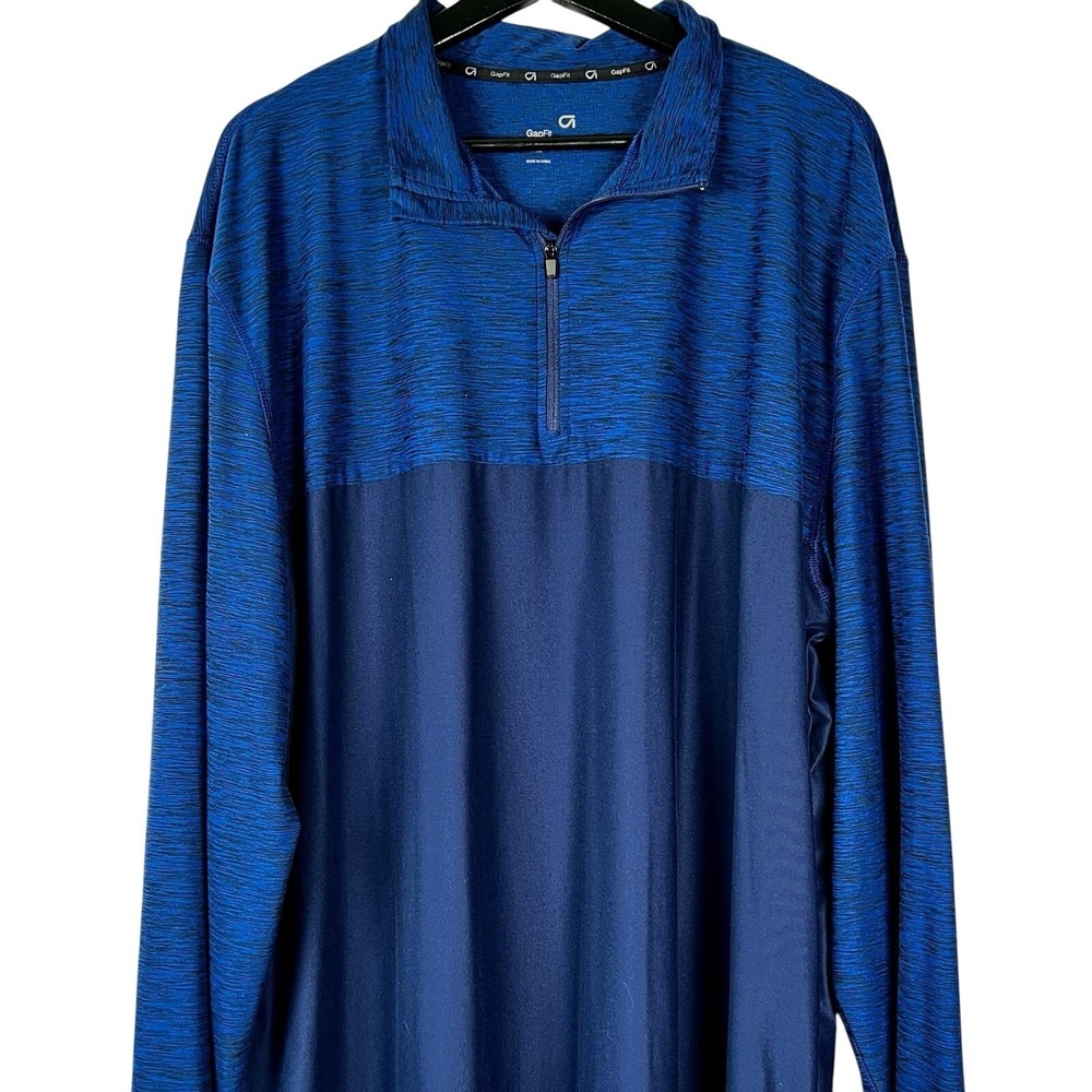 GapFit Mens XXL Blue Space Dye 1/4 Zip Pullover Performance Athletic Shirt‎